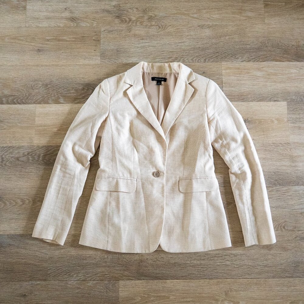 Ann Taylor Cotton-Linen Blazer in Tan